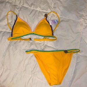 Yellow bikini with crochet detail